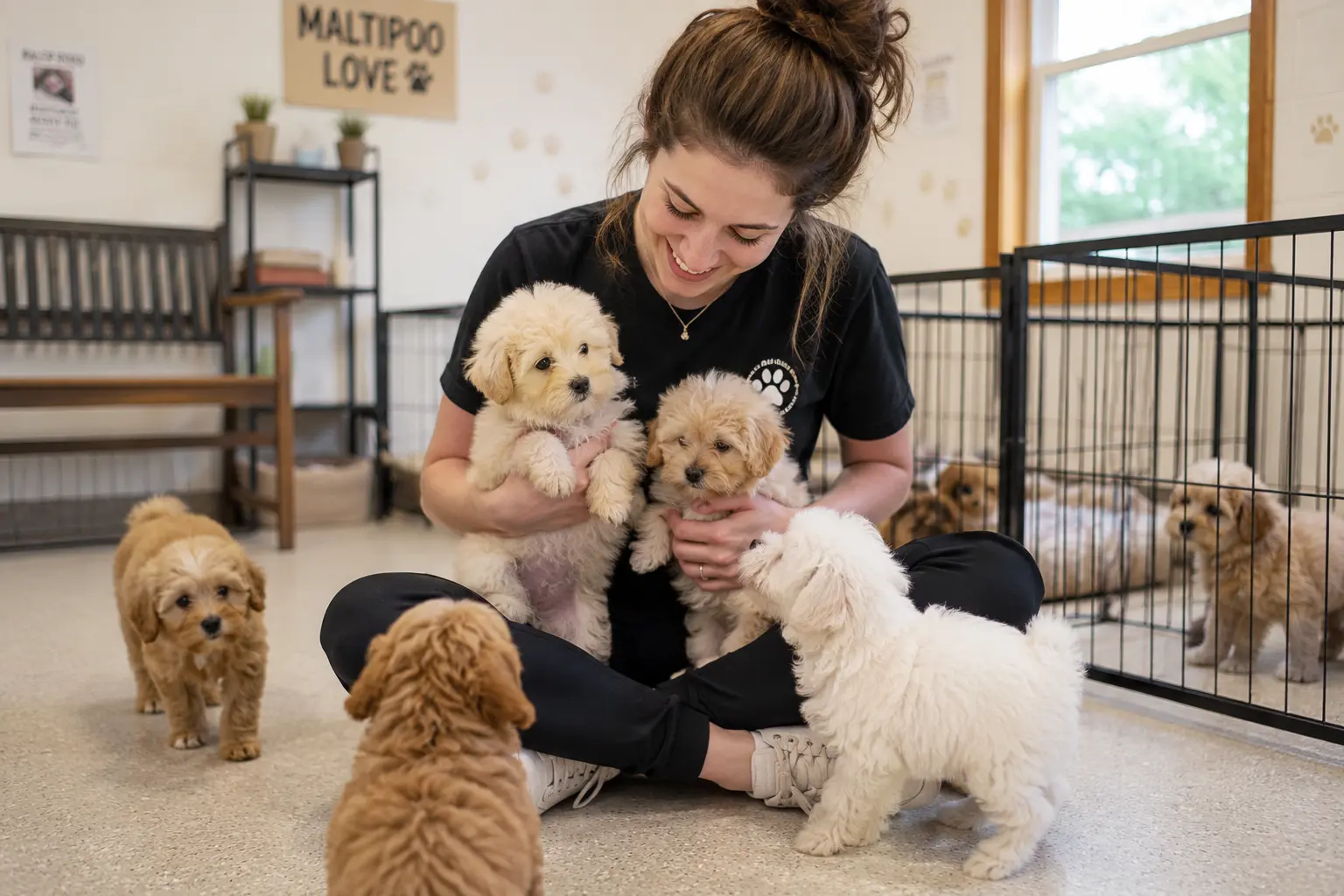 Beautiful Maltipoo puppy sitting outdoors